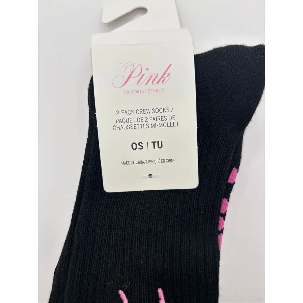 PINK Victoria’s Secret 2-Pack Crew Socks White Black One Size NWT